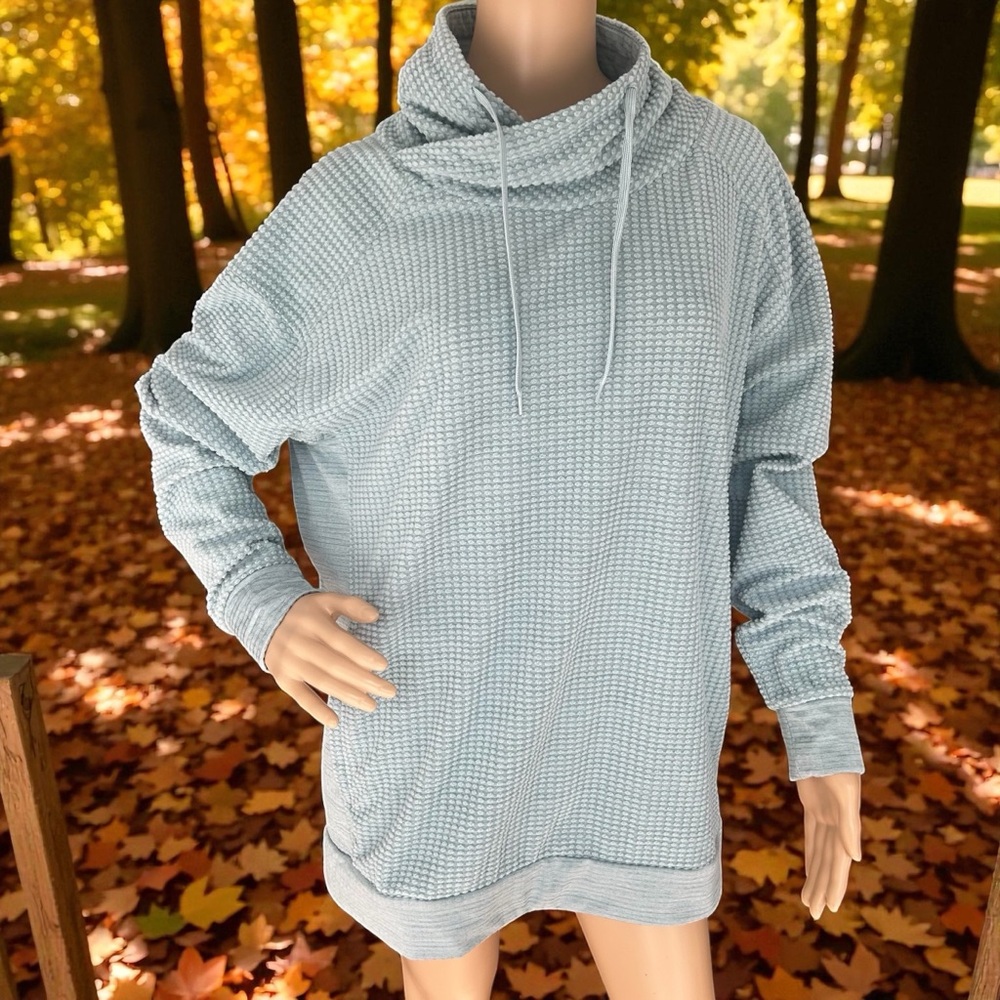 Columbia Cozy Light Blue Waffle Knit Hoodie Tunic - Women